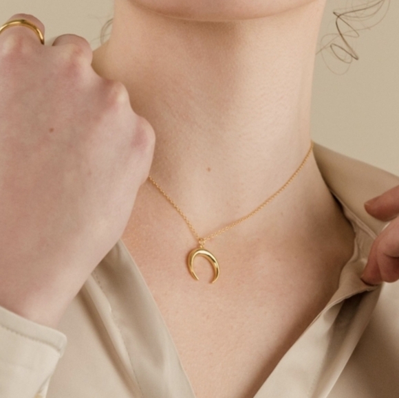 NEW Brandy Melville Golden Dainty Necklace w/ Horizontal Crescent Moon Pendant - Picture 3 of 7